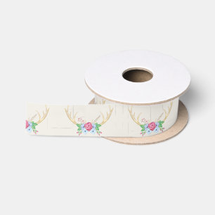 Ruban En Satin Andouillers rustiques de cerfs communs d'aquarelle