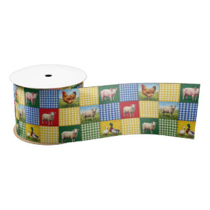 Ruban En Satin Animaux de la ferme et courtepointe en patchwork à
