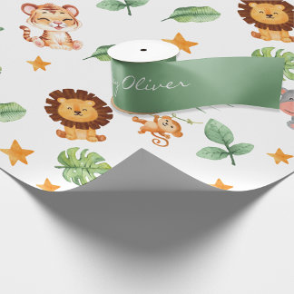 Ruban En Satin Animaux de la jungle sauvage verte Garçon tropical