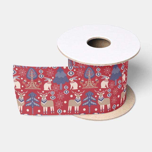 Ruban En Satin Animaux de Noël des forêts scandinaves (Bobine)