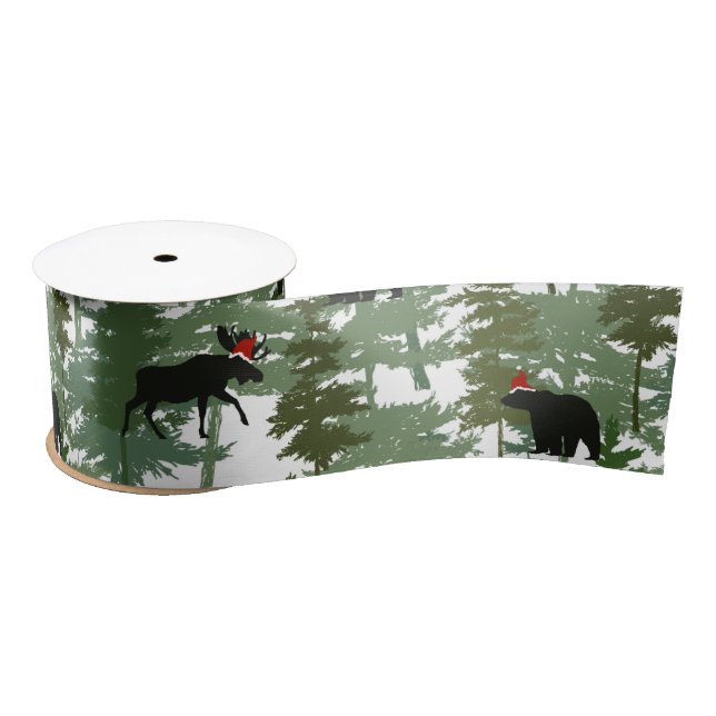 Ruban En Satin Animaux forestiers à Santa Hats (Bobine)