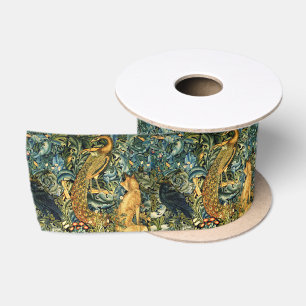 Ruban En Satin ANIMAUX FORESTIERS, RAVEN, FOX, PEACOCK Blue Green