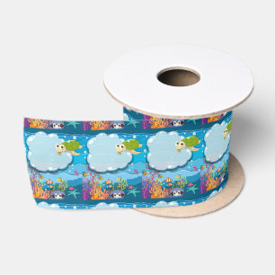 Ruban En Satin Animaux sous-marins Tortue de mer Poisson Mer