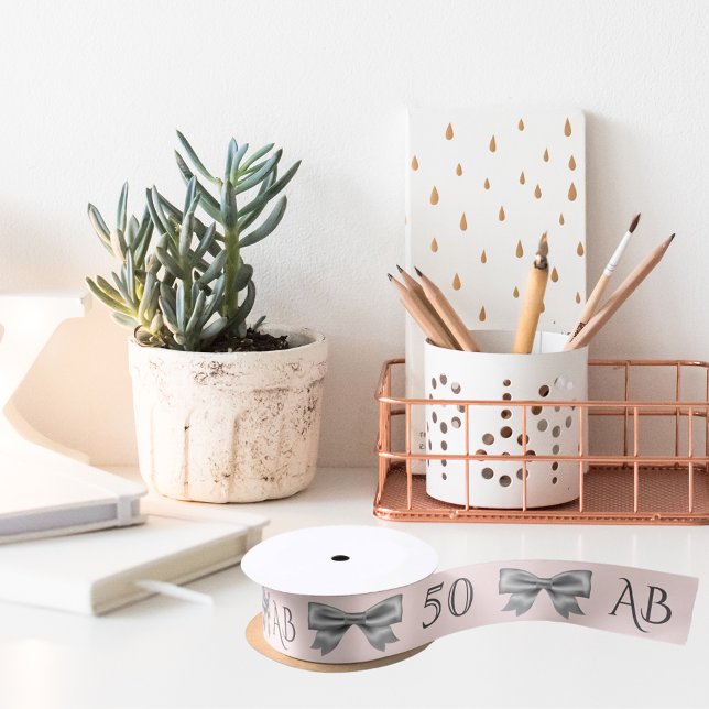 Ruban En Satin Anniversaire rose or blush argent arc monogrammé (Créateur téléchargé)