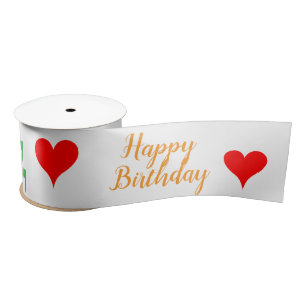 Ruban En Satin Anniversaire Vert Rose Orange Coeurs Rouges