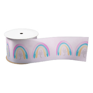 Ruban En Satin Aquarelle arc-en-ciel Pastel rose et bleu