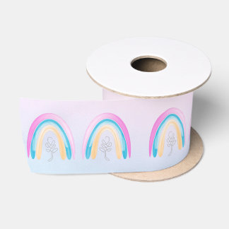 Ruban En Satin Aquarelle arc-en-ciel Pastel rose et bleu