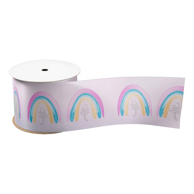 Ruban En Satin Aquarelle arc-en-ciel Pastel rose et bleu (Bobine)