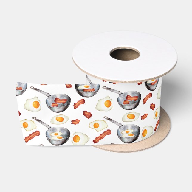 Ruban En Satin Aquarelle Bacon & Oeufs Petit déjeuner Motif alime (Bobine)