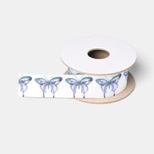 Ruban En Satin Aquarelle bleu Aqua Purple papillon