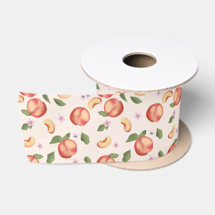 Ruban En Satin Aquarelle botanique Pêches et fleurs