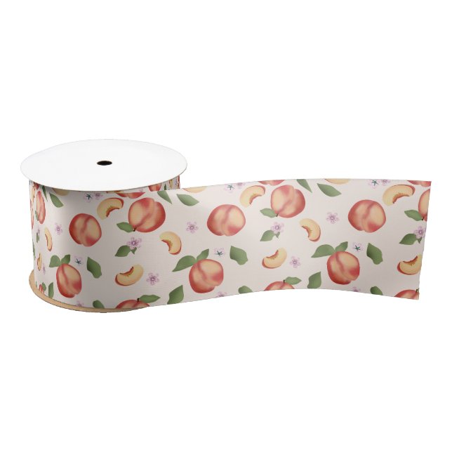 Ruban En Satin Aquarelle botanique Pêches et fleurs (Bobine)