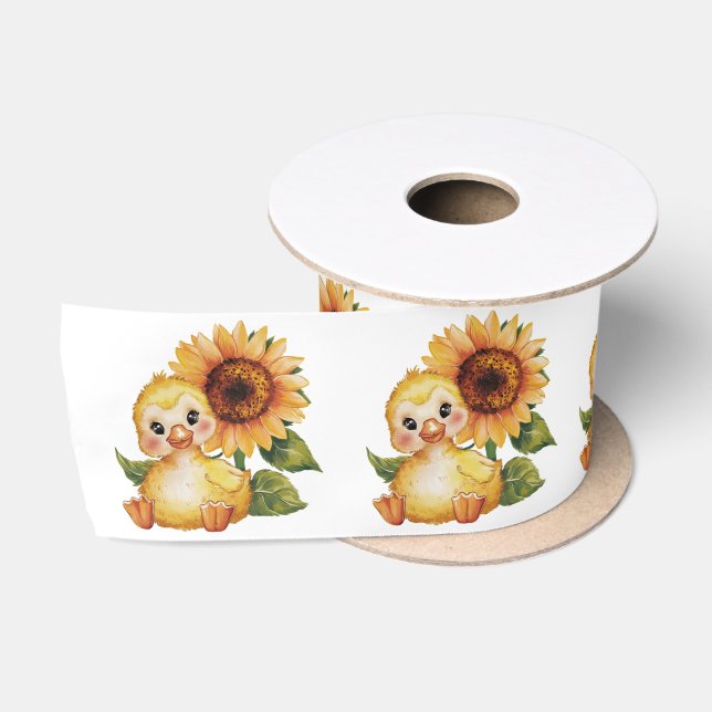 Ruban En Satin Aquarelle Canulée Avec Tournesol (Bobine)