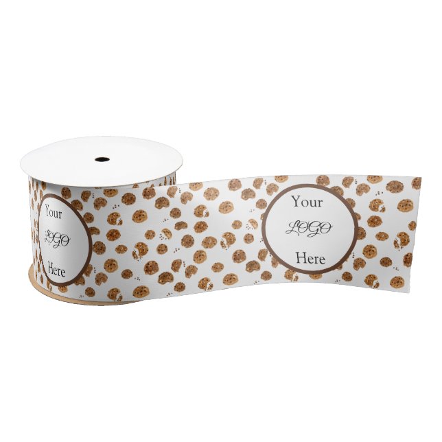 Ruban En Satin Aquarelle Chocolat Chips Cookies Boulangerie LOGO (Bobine)