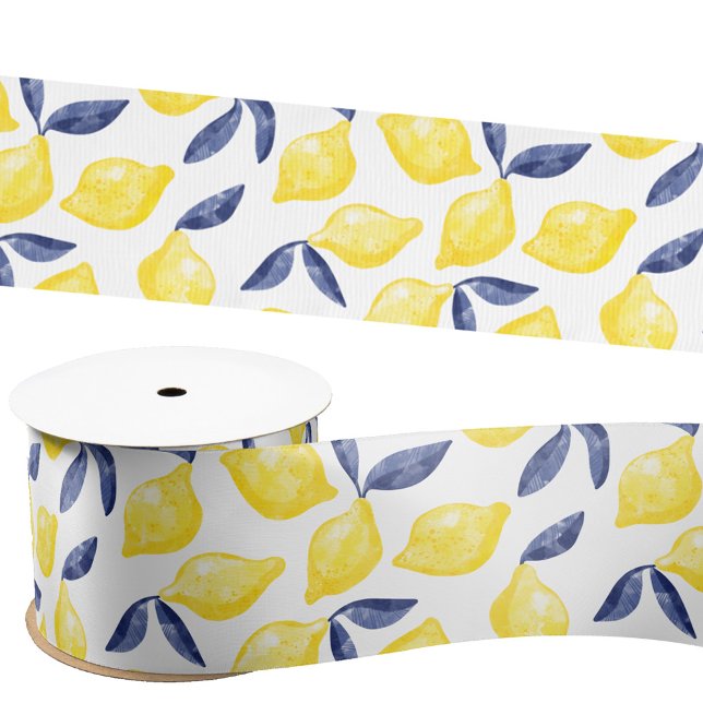 Ruban En Satin Aquarelle Citron Motif (Watercolor lemon pattern satin ribbon)