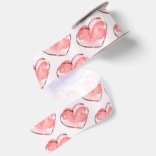 Ruban En Satin Aquarelle Cœur Rose Mignon