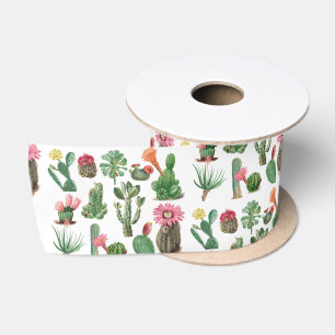 Ruban En Satin Aquarelle colorée Cactus et succulents Fleurs