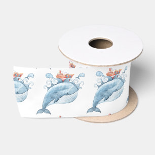 Ruban En Satin Aquarelle de baleine bleue
