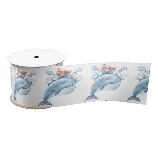 Ruban En Satin Aquarelle de baleine bleue (Bobine)