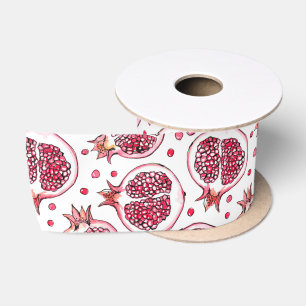 Ruban En Satin Aquarelle de grenade et motif d'encre