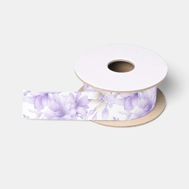 Ruban En Satin Aquarelle délicate Fleurs violettes (Bobine)