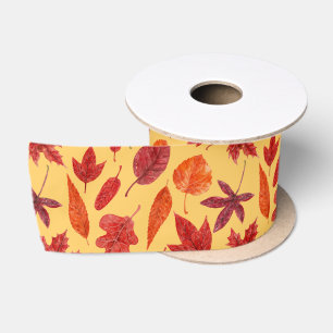 Ruban En Satin Aquarelle des feuilles rouges