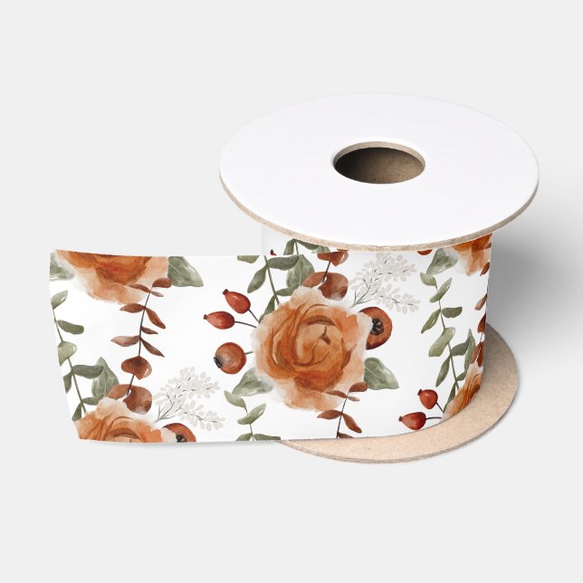 Ruban En Satin Aquarelle d'hiver Ruban floral (Bobine)