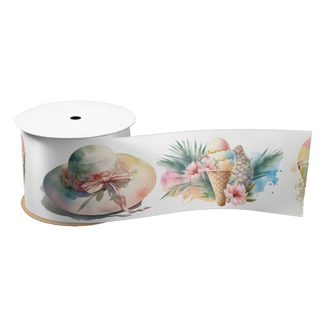 Ruban En Satin Aquarelle Été Amusement Stups (Bobine)