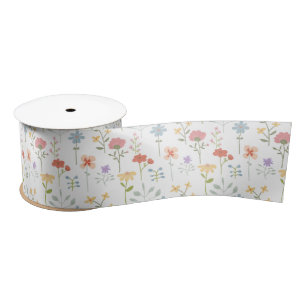 Ruban En Satin Aquarelle Fleur sauvage motif floral