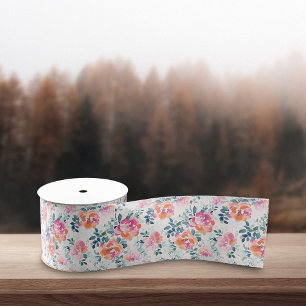 Ruban En Satin Aquarelle Fleurs Motif Élégant Floral