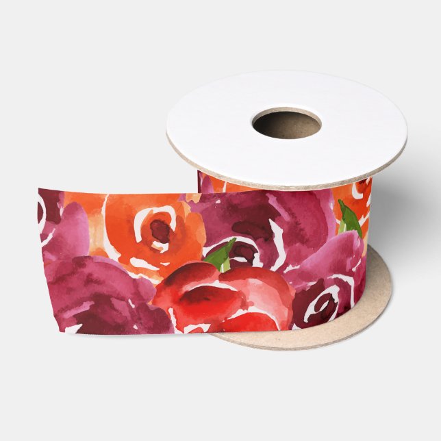 Ruban En Satin Aquarelle Floral Collage (Bobine)