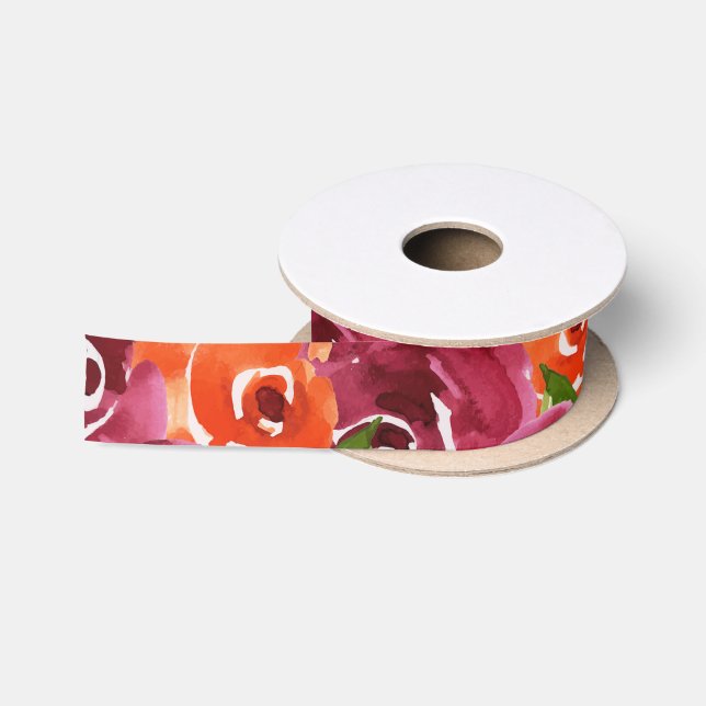 Ruban En Satin Aquarelle Floral Collage (Bobine)