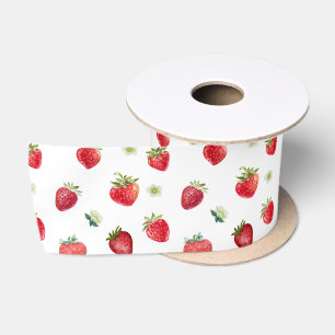 Ruban En Satin Aquarelle Fruits fraises et fleurs fraises