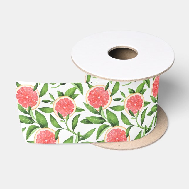 Ruban En Satin Aquarelle Grapefruits et Motif de verdure (Bobine)