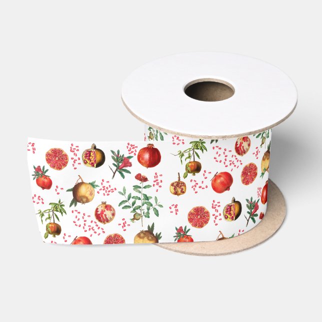 Ruban En Satin Aquarelle grenade Motif de fruits méditerranéen (Bobine)