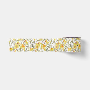 Ruban En Satin Aquarelle Jardin Floral de Jonquilles Printemps