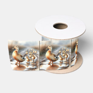 Ruban En Satin Aquarelle Mère Canard Avec Collier
