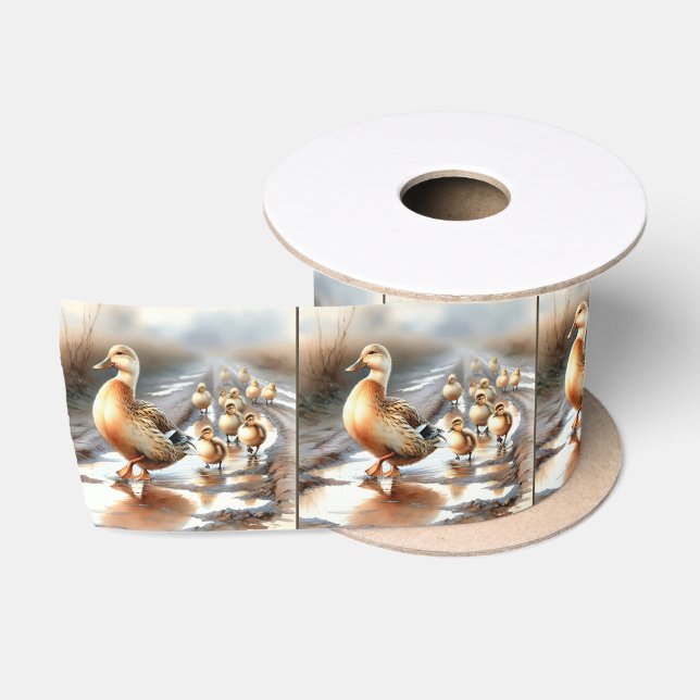 Ruban En Satin Aquarelle Mère Canard Avec Collier (Bobine)