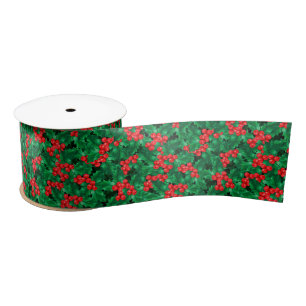 Ruban En Satin Aquarelle Noël Holly Ribbon