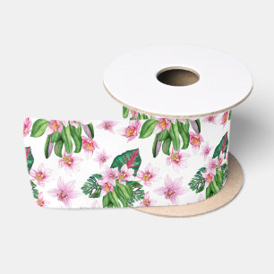 Ruban En Satin Aquarelle Orchidées Design 30