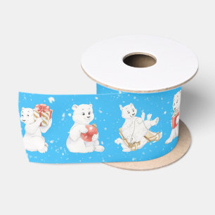 Ruban En Satin Aquarelle Ours Polaires Dans Les Snowflakes