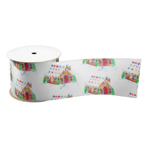 Ruban En Satin Aquarelle Pain d'épices Maison mignonne Joyeux Chr