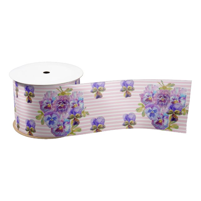 Ruban En Satin Aquarelle Pansy Bébé rose Joli floral (Bobine)