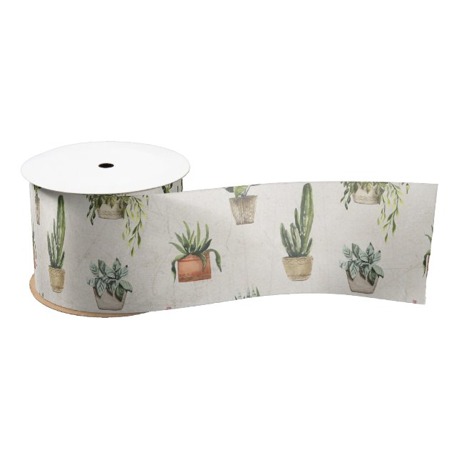 Ruban En Satin Aquarelle Plante (Bobine)