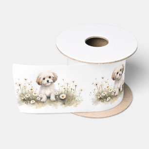 Ruban En Satin Aquarelle Poodle dans les marais