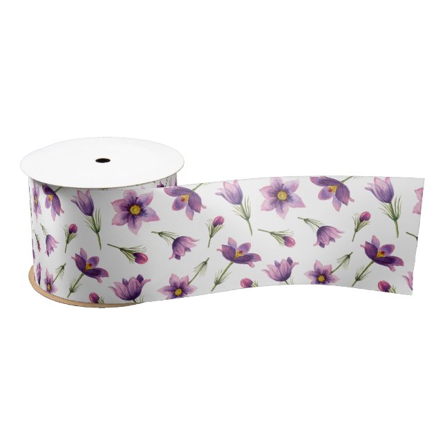 Ruban En Satin Aquarelle pourpre Printemps fleurit Motif Floral (Bobine)