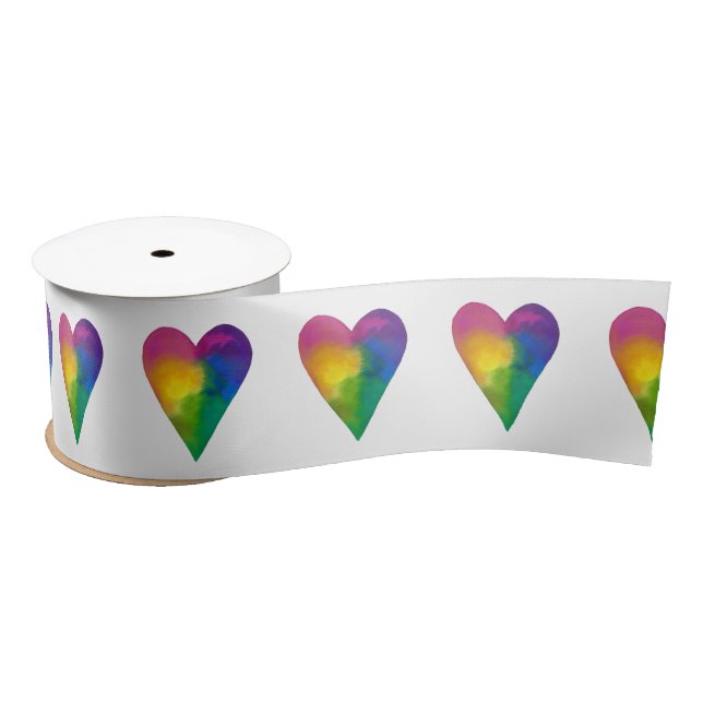 Ruban En Satin Aquarelle Rainbow Hearts (Bobine)