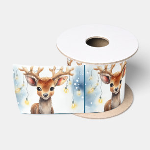 Ruban En Satin Aquarelle Reindeder Dans Les Lumières De Vacances