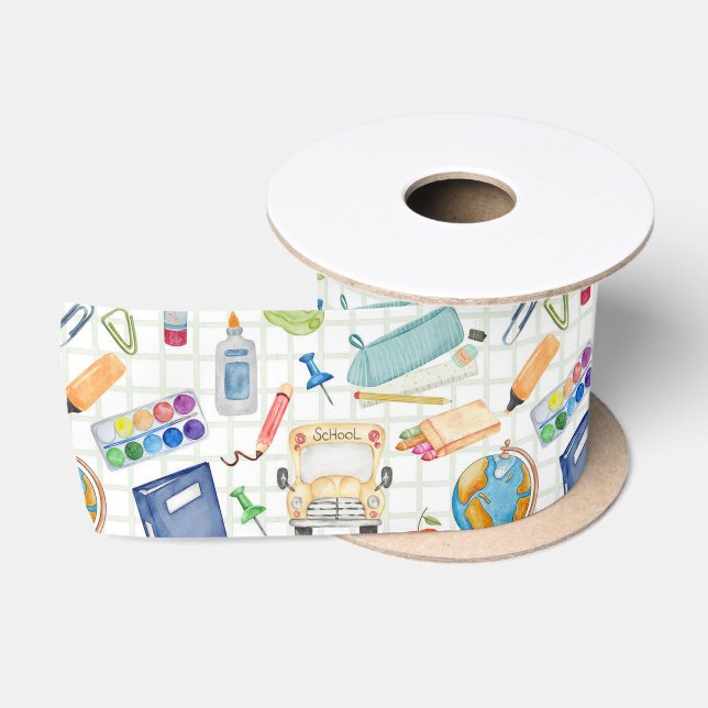 Ruban En Satin Aquarelle Retour aux fournitures scolaires (Bobine)