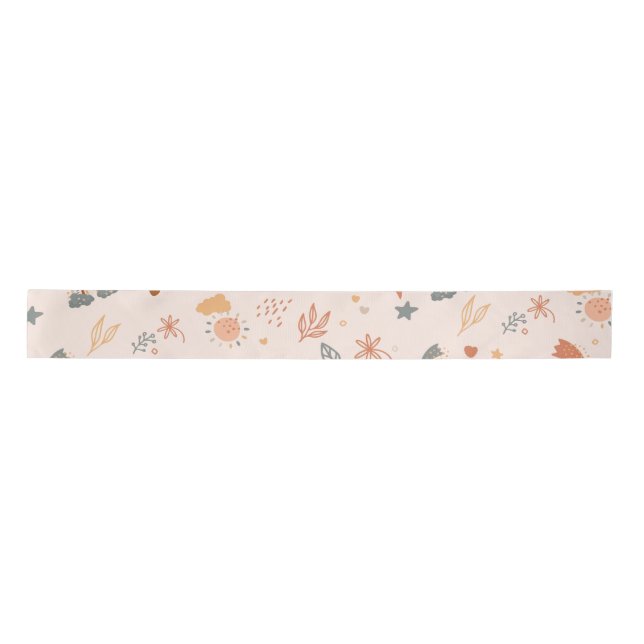 Ruban En Satin Aquarelle Retro Boho Arc-en-ciel neutre (Devant)